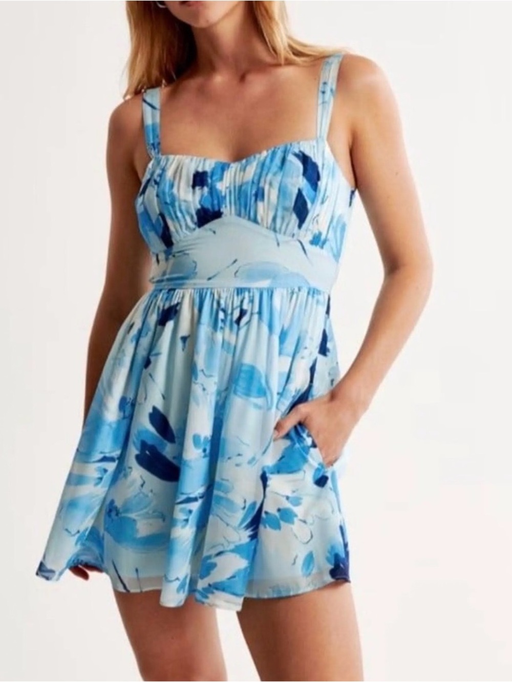 Abercrombie & Fitch Shift Dress Womens Size L Blue Floral Sleeveless Scoop Neck